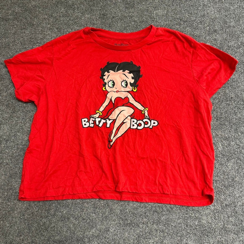 Betty Boop T-Shirt Womens Size 2X Red Graphic Print Cropped Short Sleeve Tee